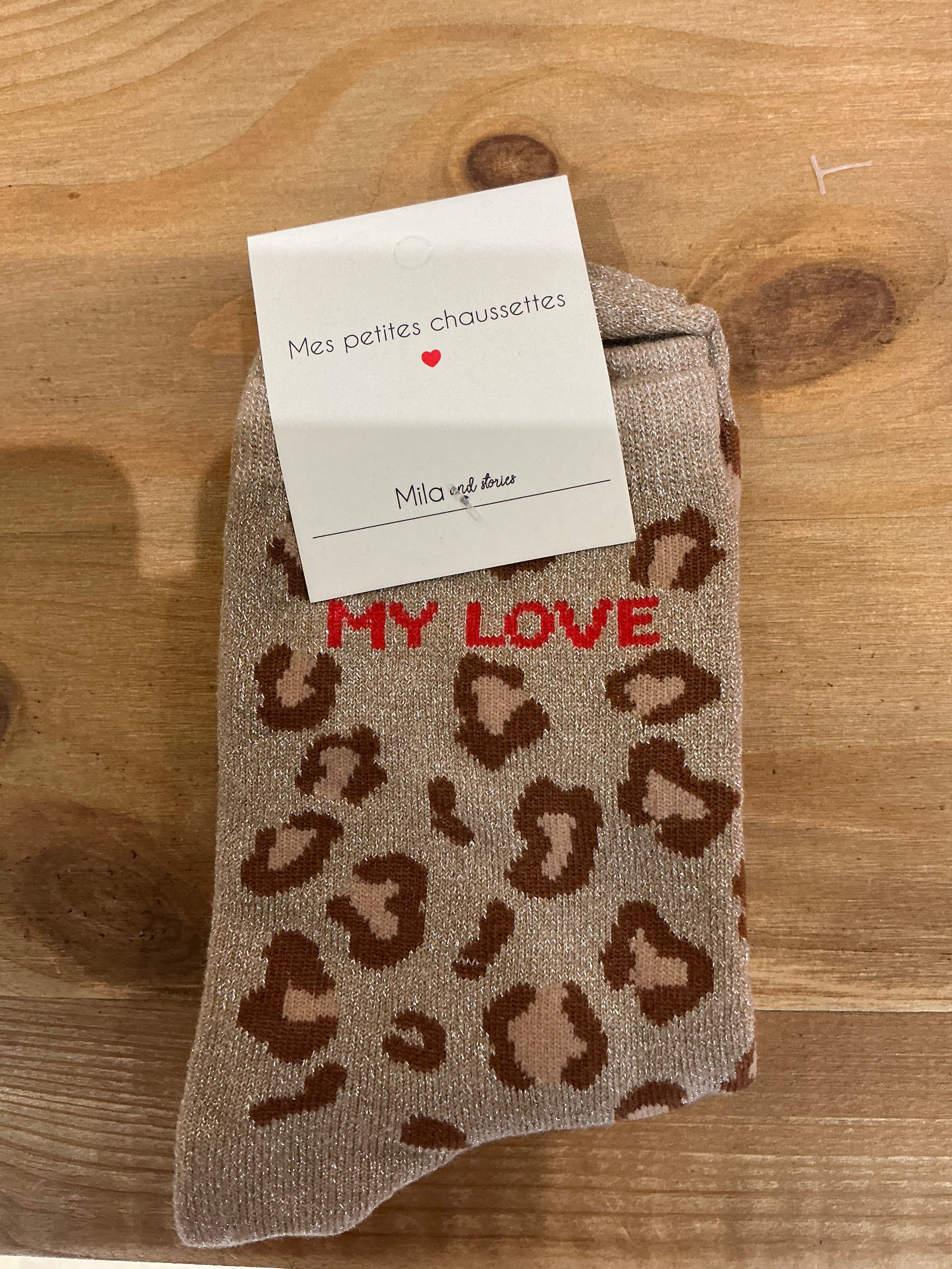 Chaussettes à paillettes léopard