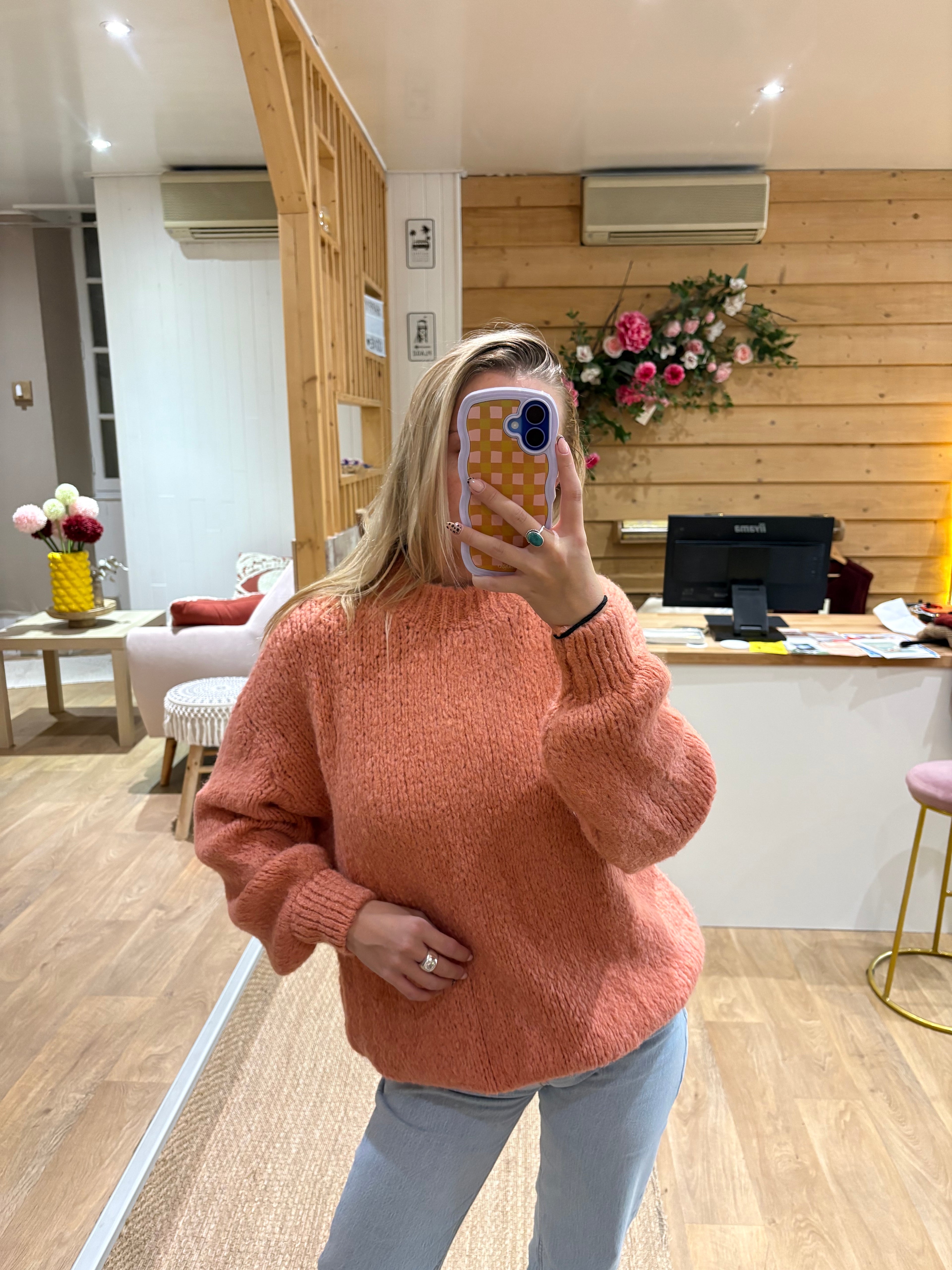 Pull grosse maille corail