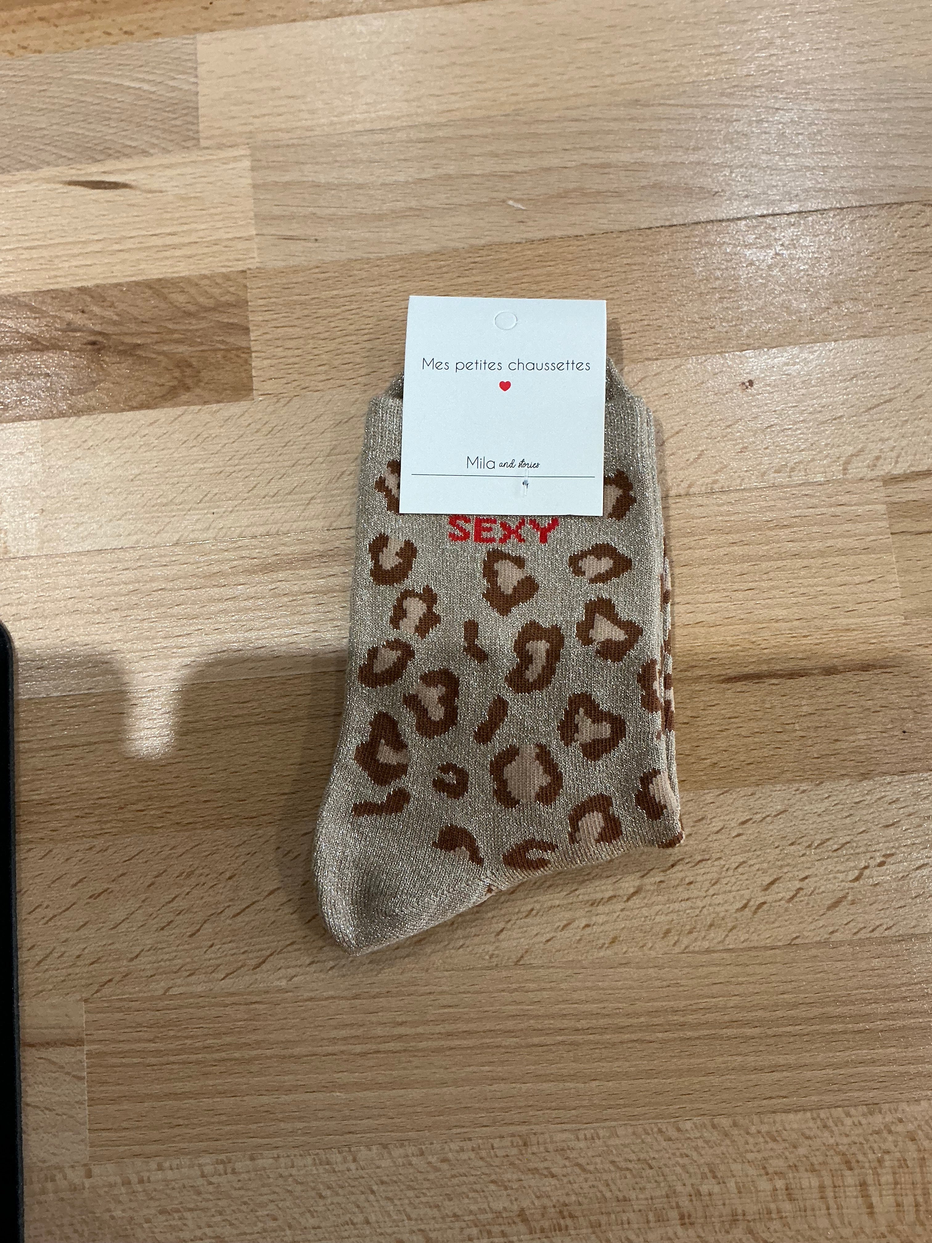 Chaussettes à paillettes léopard