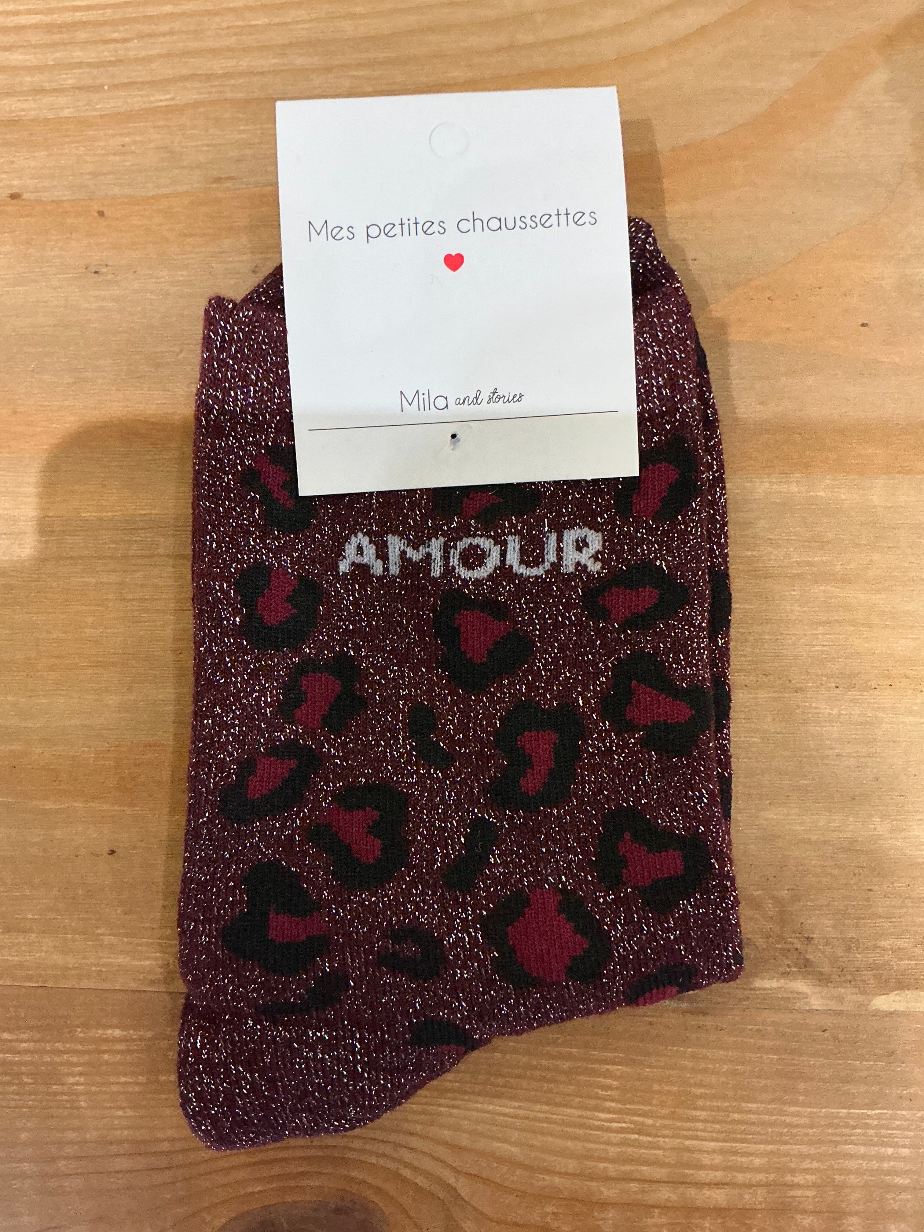 Chaussettes à paillettes léopard « amour »