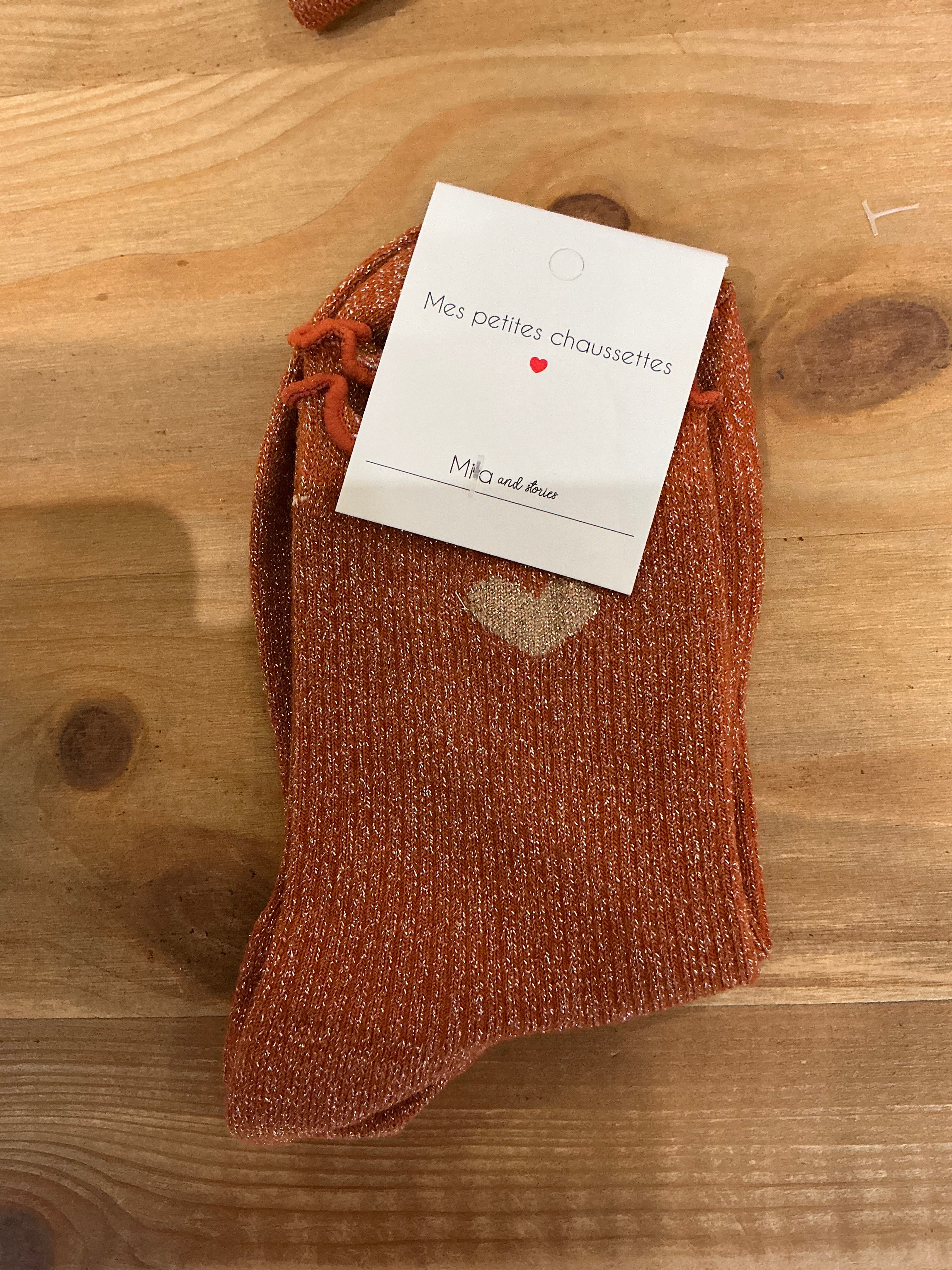 Chaussettes à paillettes cœur doré