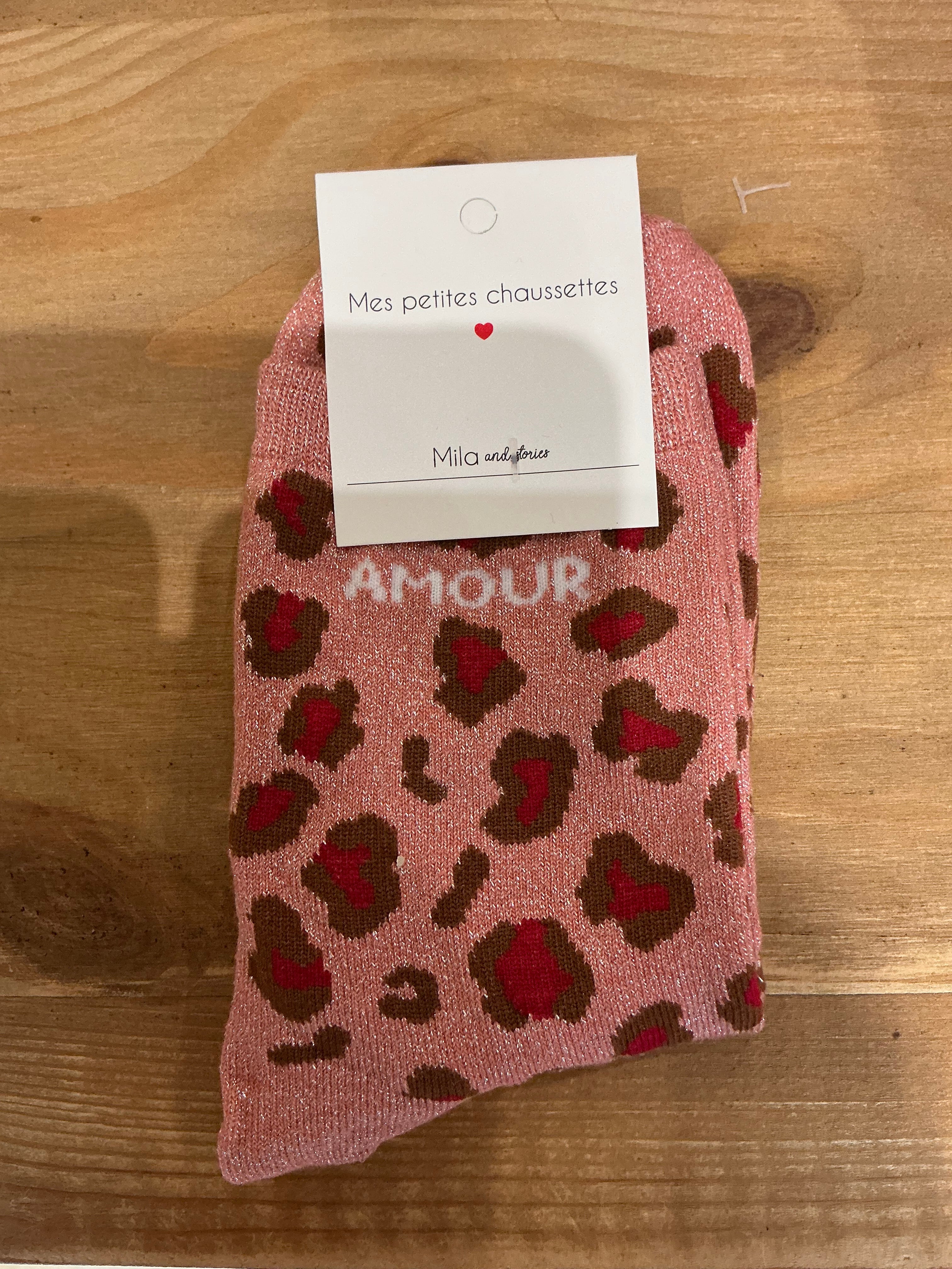 Chaussettes à paillettes léopard « amour »