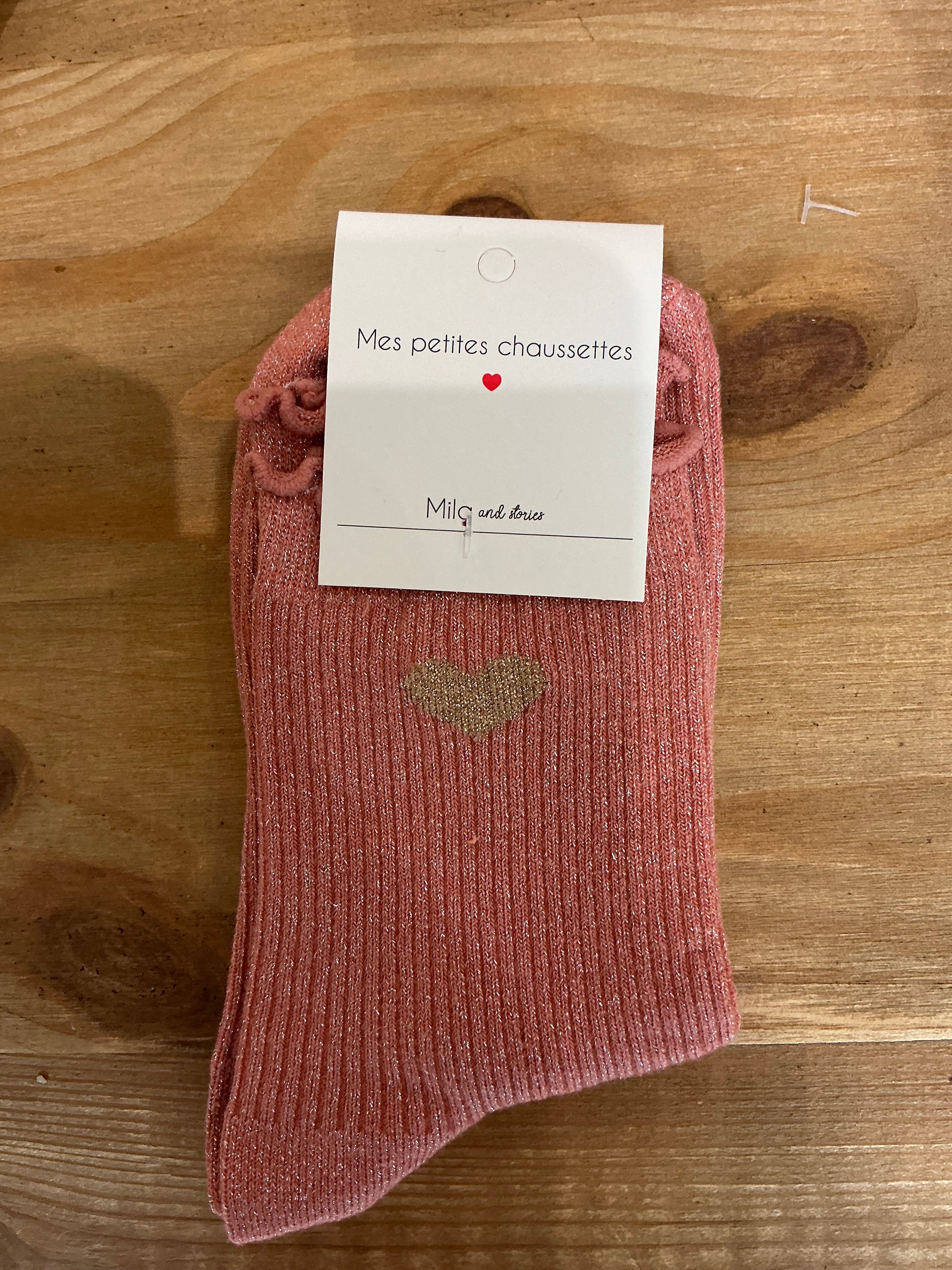 Chaussettes à paillettes cœur doré