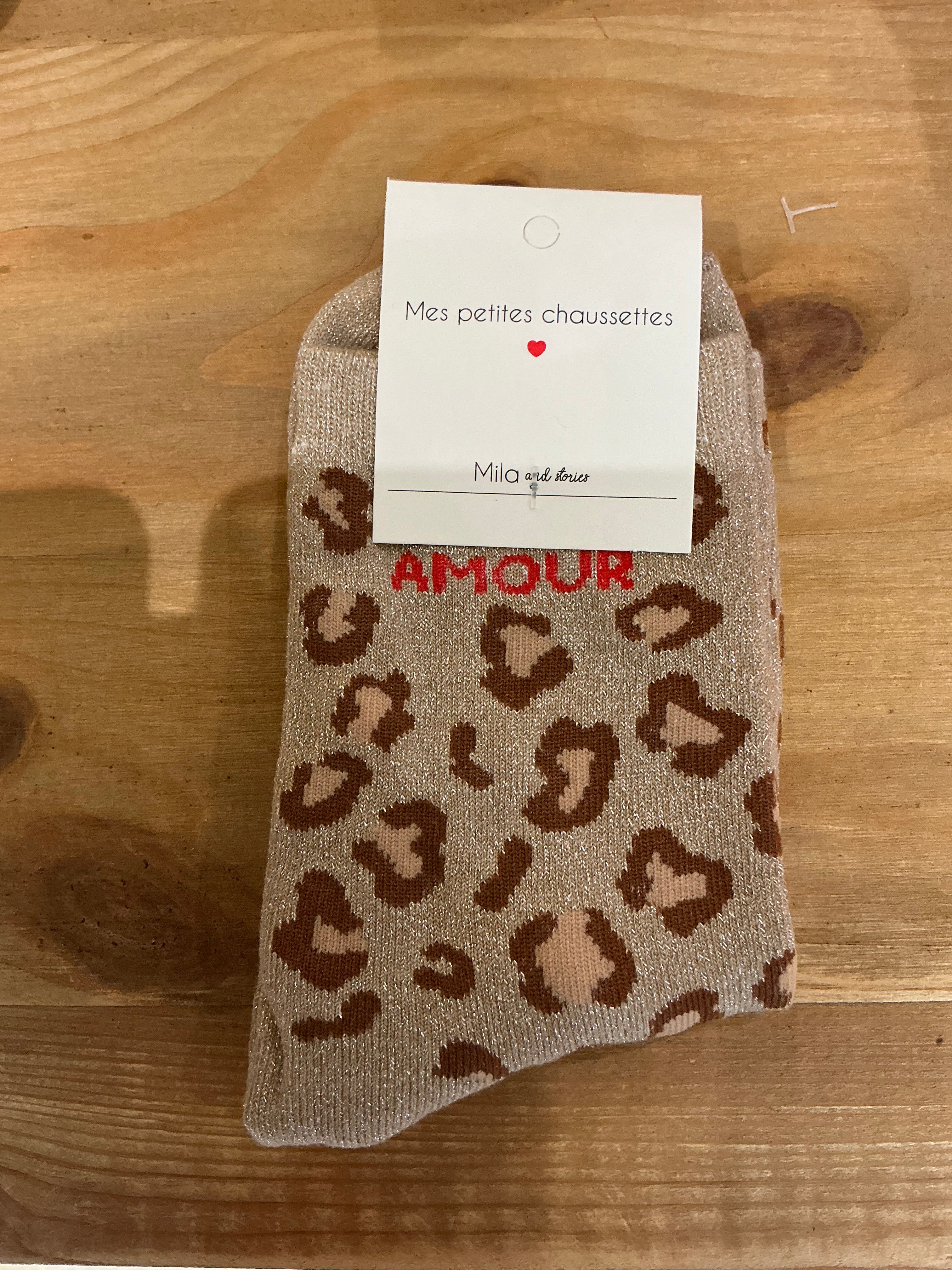 Chaussettes à paillettes léopard « amour »