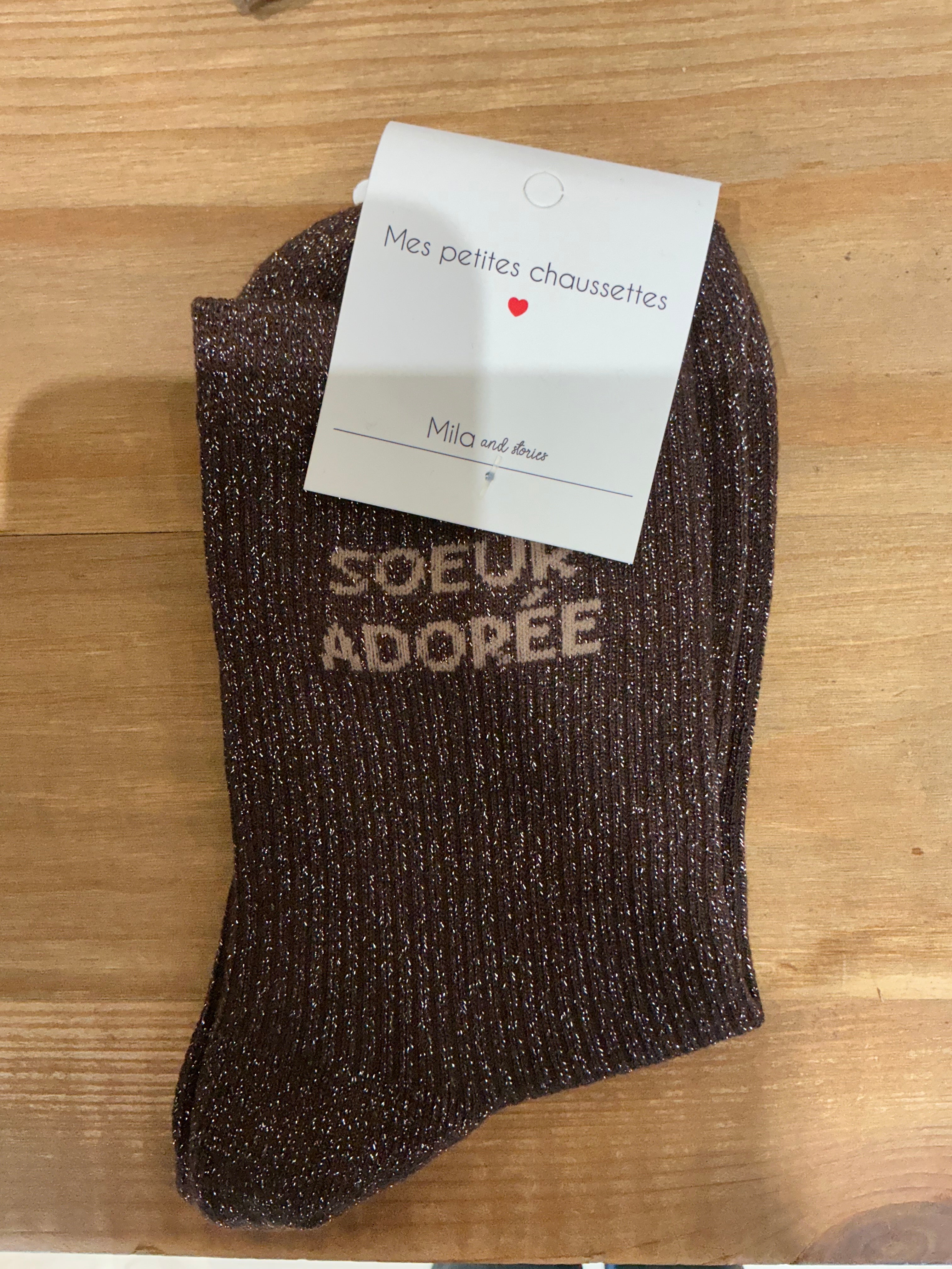 Chaussettes à paillettes « sœur adorée »