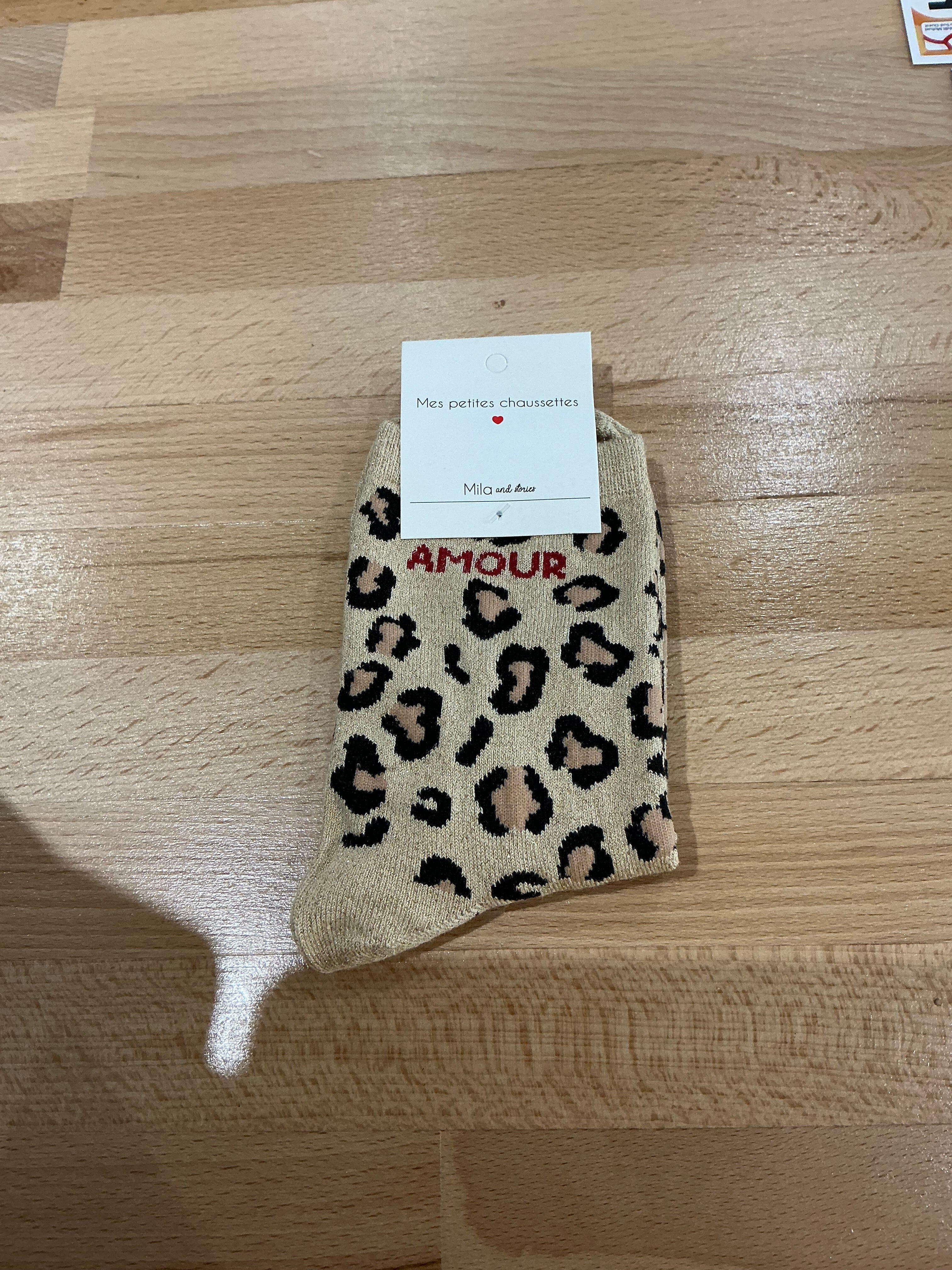 Chaussettes à paillettes léopard « amour »